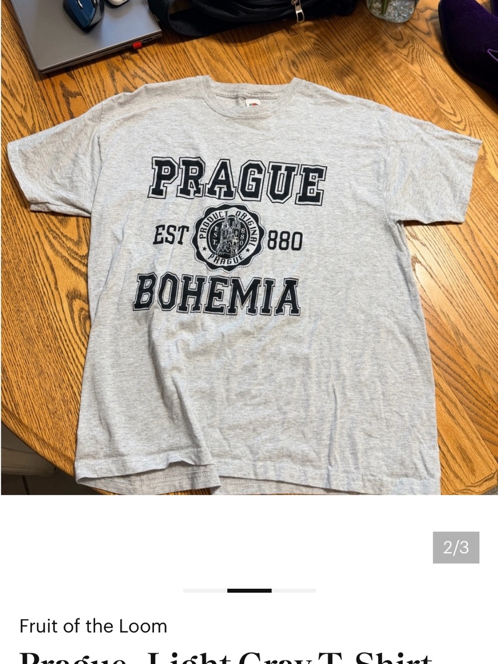 Fruit of the Loom Light Grey Prague Bohemia Graphic Tee